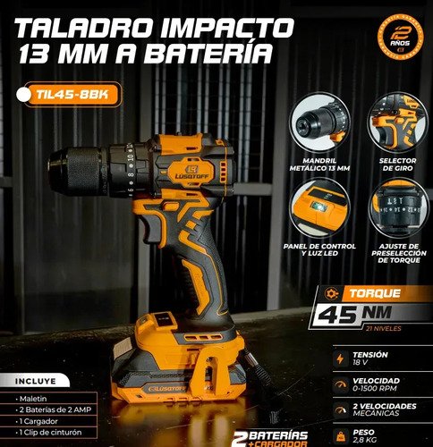 Taladro Atornillador Percutor Brushless Mandril Metalico Naranja 50 - Imagen 3