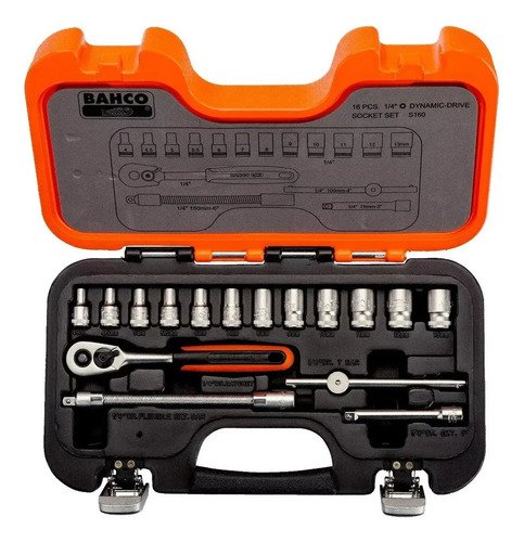 Set Juego Bocallaves Bahco 1/4'' Métrico 16 Piezas Kit S160 Color Naranja