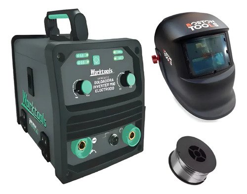 Soldadora Mig Electrodo 140amp 1kg +alambre 1kg +mascara K37 Azul