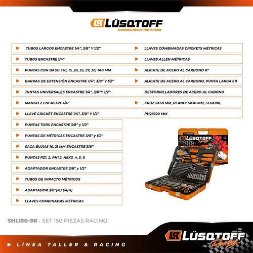 Set De Herramientas Racing Lusqtoff Shl150-9r 150 Piezas Naranja - Imagen 3