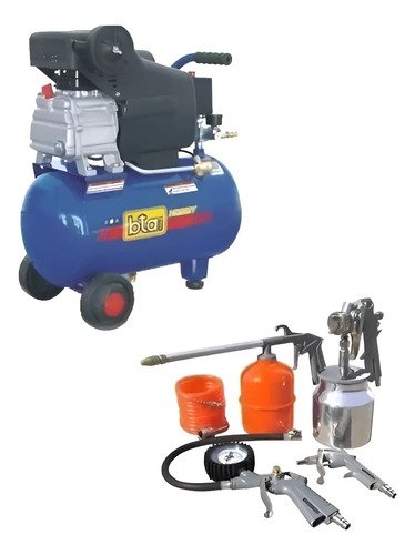 Compresor 50 Litros Motor 2 Hp Bta +kit 5 Piezas Azul 50 Hz Monofásica