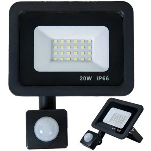 Foco Led Exterior 20w Sensor De Movimiento Fotocelula 1 Año  Blanco Frío