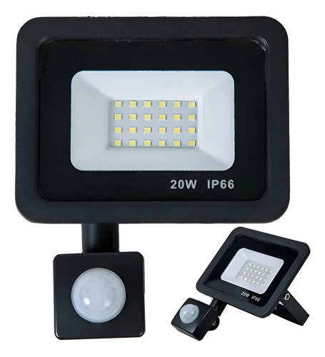 Foco Led Exterior 20w Sensor De Movimiento Fotocelula 1 Año Blanco Frío
