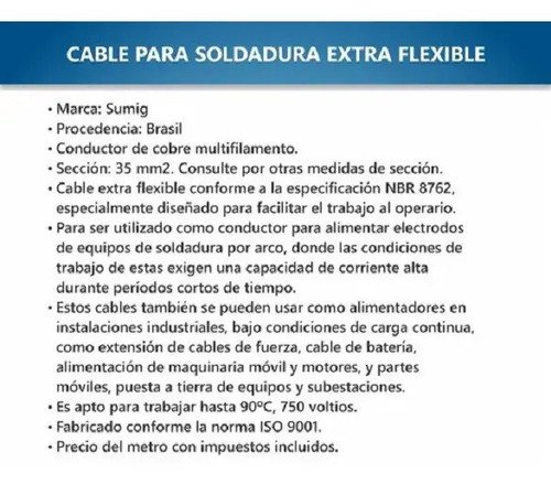 Cable Para Soldadura Extra Flexible 35mm2 Sumig - Tyt Negro - Imagen 2