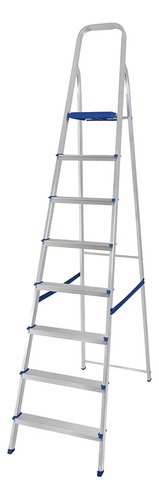 Escalera Aluminio Mor 8 Escalones 1.73mts Altura Utilizable Color Plateado/azul