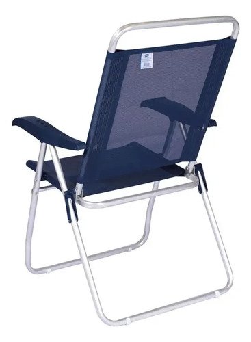 Silla De Playa Reclinable Alta Boreal, Color Dorado, Azul Marino, Portavasos - Imagen 3