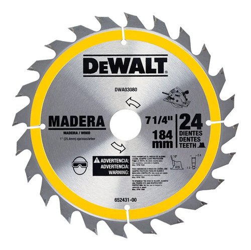 Disco Sierra Dewalt Dwa03080 7-1/4'' 24 Dientes Para Madera Color Gris Plateado