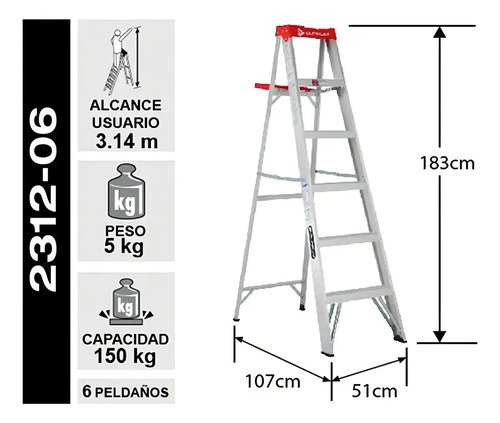 Escalera De Aluminio Tijera Cuprum C-2312-06n Gris/rojo - Imagen 7