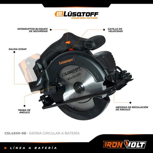 Sierra Circular Inalámbrica Brushless Profesional Black Series 20v 185mm Lusqtoff Frecuencia 50hz Csl4500-9b Negro - Imagen 6