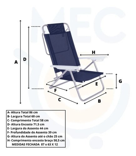 Silla Reclinable De Aluminio De 6 Posiciones De Verano Praia Mor Color Blue Azul - Imagen 3