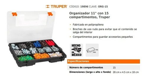 Organizador 11 Pulgadas 15 Compartimentos Truper 19896 Negro - Imagen 9