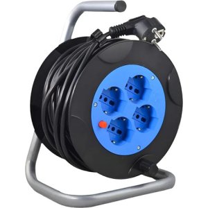 Alargue Carrete Reel Enrollador Ecolite 15 Metros 4 Tomas Negro