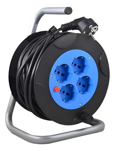 Alargue Carrete Reel Enrollador Ecolite 15 Metros 4 Tomas Negro