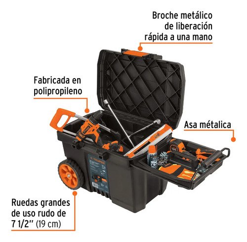 Caja Para Herramientas C/ Ruedas 23' + Caja De 16', Truper Negro Y Naranja Negro/naranja - Imagen 4