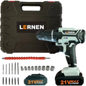 Kit Taladro Destornillador Inalámbrico 21v + 2 Baterías Color Gris