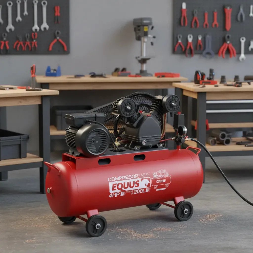 Compresor 4hp Equus 200 Lts A Correa Monofásica Rojo - Imagen 3