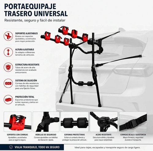 Porta 3 Bicicletas Universal Eoland Trasero Auto Camioneta Soporte Enganche Maletero Rack Bici 3 Unidades Plegable Ciclismo Negro - Imagen 3
