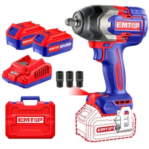 Llave De Impacto 850nm + 2 Baterias 4ah Y Cargador Emtop Color Rojo