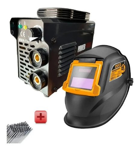 Soldadora Inverter 130amp + Careta Ahm009 Ingco+ Elect - Tyt Negro