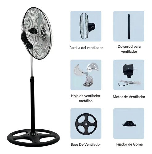 Pack X2 Ventilador De Pie 3 Aspas 50hz Estructura Negro Diámetro 50 Cm Frecuencia 50 Material De Las Aspas Metal Transparente - Imagen 4