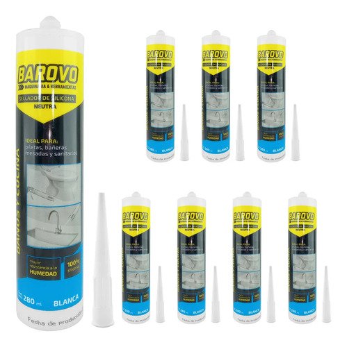Silicona Blanca Neutra 280ml Baño Cocina P/ Pistola Pack X8