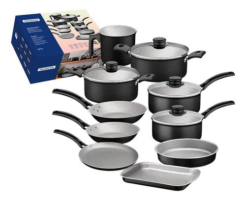 Batería De Cocina Tramontina Turim 20297964 Con 14 Piezas De Negro