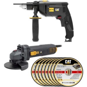 Taladro De Impacto 600w + Amoladora Angular 750w + 10 Discos Corte Cat