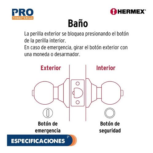 Pomo Trubal Cromo Mate Baño Basic Hermex 23568 - Imagen 5