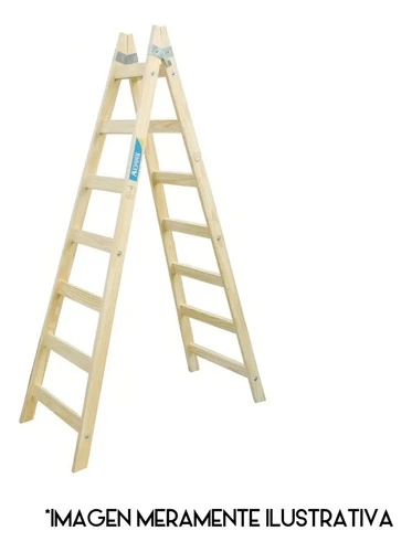 Escalera Aldan Madera Plegable 7 Escalones Tijera Altura 2.1m Marrón Claro - Imagen 2