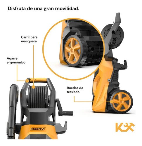 Hidrolavadora Kingsman, Alta Presión 140 Bar + Accesorios. Amarillo 60 Hz - Imagen 3