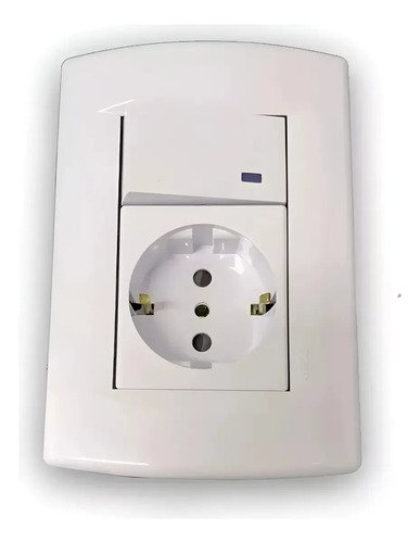 Plaqueta Sica Armada Blanca Con Llave Bipolar + Schuko Blanco