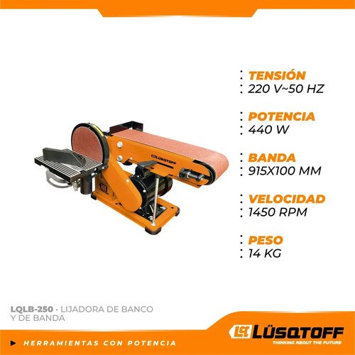Lijadora De Banco Y De Banda Lüsqtoff Lqlb-250 50hz 440w Naranja 50 Hz - Imagen 2