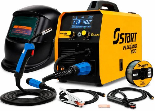Máquina Inversora De Soldadura Sinérgica Start Flux Mig 200a 3 En 1 Mig Tig Mma Con Antorcha De Gas, Rímel, Alambre Y Accesorios Amarillo