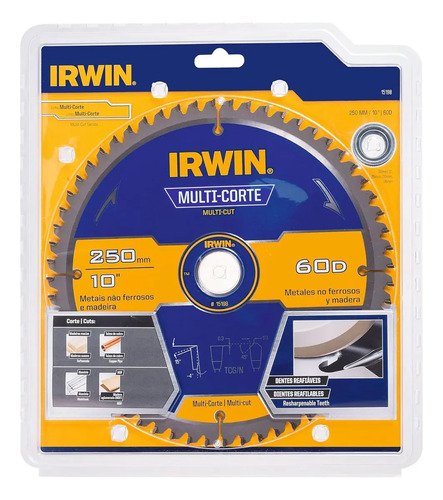 Disco Sierra 10'' 250mm Madera Aluminio Melaminico 60t Irwin Amarillo