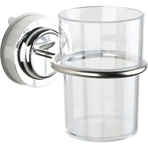 Vaso Porta Cepillos Con Ventosa Para Pared Baño Acero Inox Color Plateado
