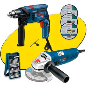 Amoladora Angular 115mm+ Taladro Percutor Bosch + Accesorios - Azul