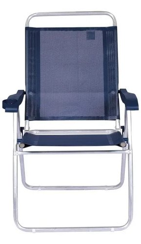 Silla De Playa Reclinable Alta Boreal, Color Dorado, Azul Marino, Portavasos - Imagen 2