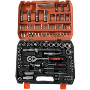 Juego De Dados Tubos 94pcs Industrial Encastre ½ Y ¼ En Clic Color Plateado