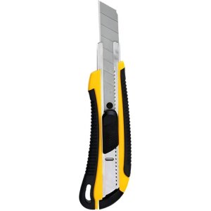 Cutter Retráctil Deli Trincheta Grande Ancho Hoja 9mm Traba Seguridad