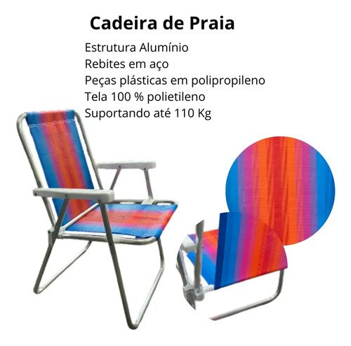 Silla De Playa Para Piscina Mor High De Nailon Y Aluminio De 110 Kg, Color Azul/naranja - Imagen 2