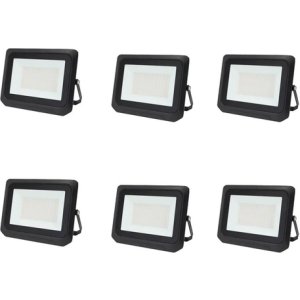 Foco Reflector Proyector Led Sky Blue 100w Pack X 6 Unidades Negro Blanco Frío