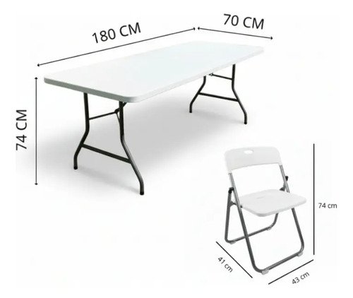 Mesa Plegable Blanca De 180cm Y 4 Sillas Para Exterior Blanco - Imagen 5