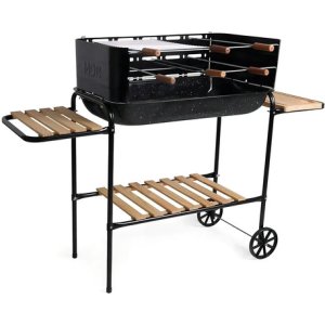 Parrillero Parrilla Portátil Mor Jardín Rodeio A Carbon. Movil Con Ruedas, Mesas Auxiliares Y Accesorios Negro