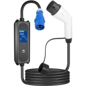 Cargador De Auto Electrico 32a 7kw Tipo 2 Portatil Schuko Blanco