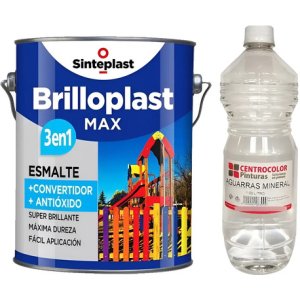Esmalte Convertidor Óxido Brilloplast Max 1 L + Aguarrás 1 L Blanco Brillante