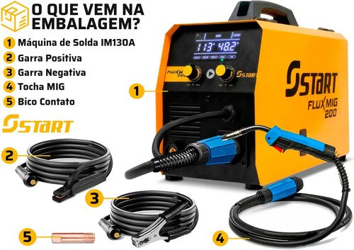 Máquina Inversora De Soldadura Sinérgica Start Flux Mig 200a 3 En 1 Mig Tig Mma Con Antorcha De Gas, Rímel, Alambre Y Accesorios Amarillo - Imagen 4