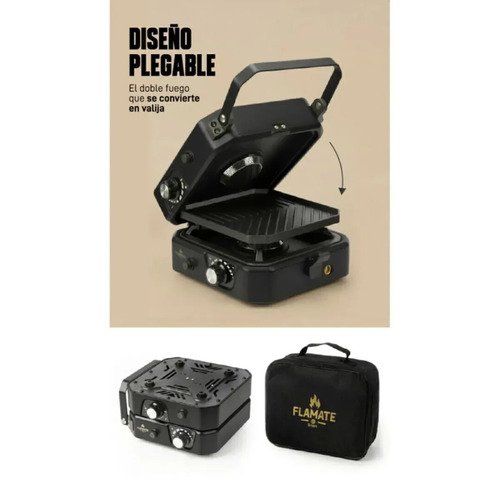 Anafe Doble Driven Portatil Plegable A Gas Camping Negro - Imagen 3