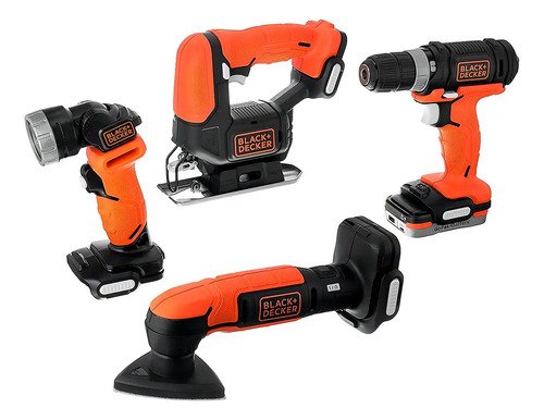 Kit Taladro Sierra Lijadora Linterna Batería Black Decker Bdck502c1