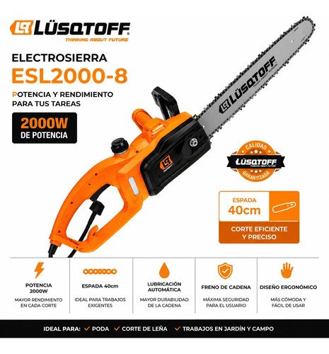 Motosierra Eléctrica Lusqtoff 2000w Espada 40cm Esl2000-8 Color Naranja - Imagen 11