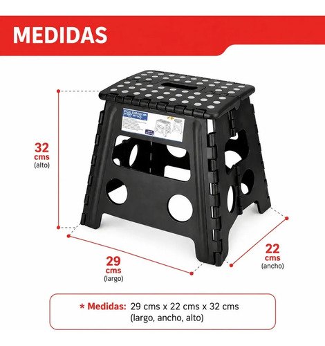 Banqueta Banco Plegable Escalera Plastico Reforzado 32 Cm Negro - Imagen 2
